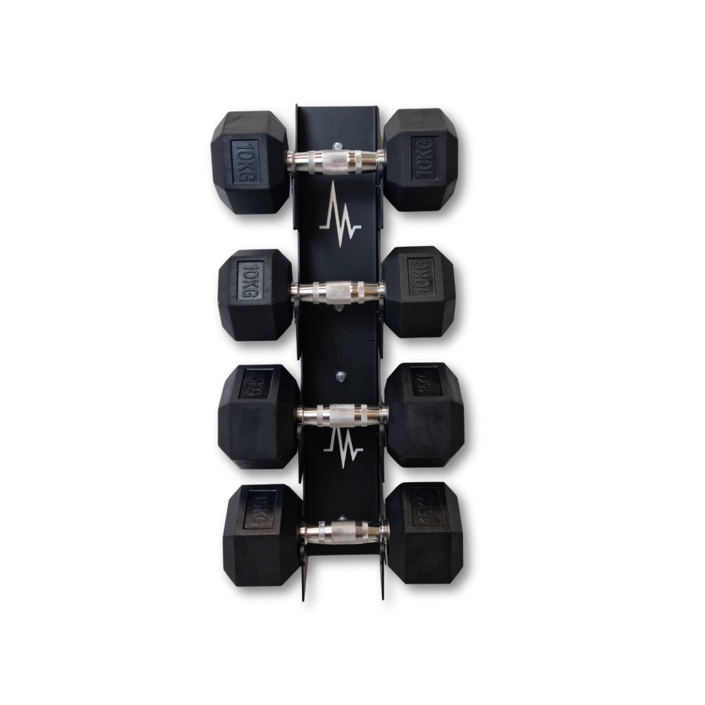 2 pairs of dumbbell on 2dumbbell wall rack