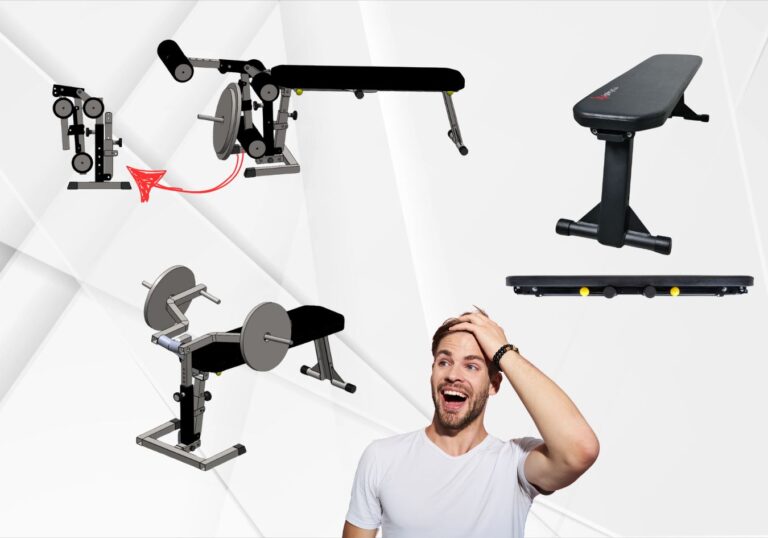 men looking at MightyRock foldable weight bench attachment