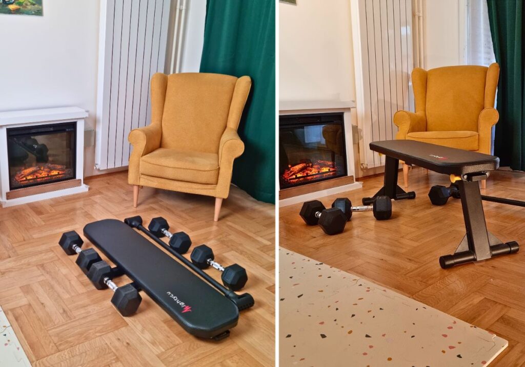 home gym setup in the living room