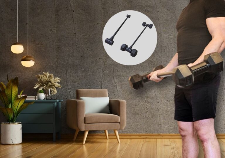 men doing biceps curls with an dumbbell to barbell converter