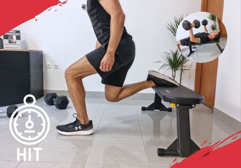 Man doing bulgarian split squat on foldable weight bench