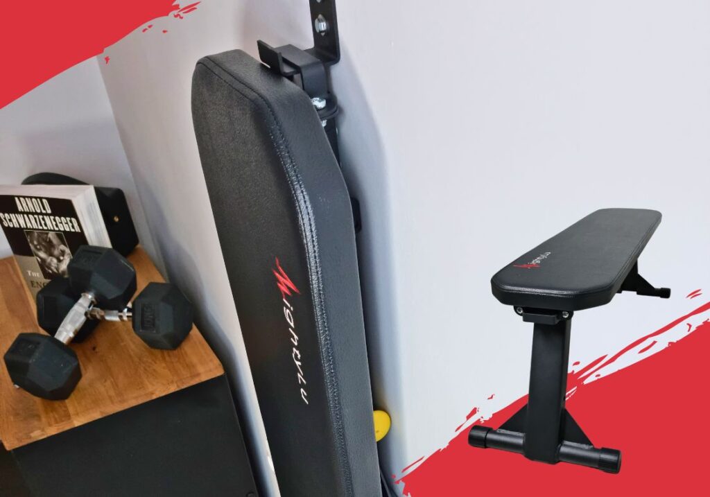 Foldable weight bench on wall mounted to save space