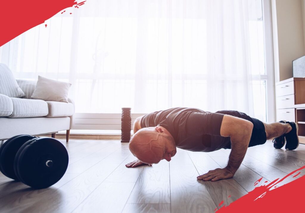 men exercising in an home gym
