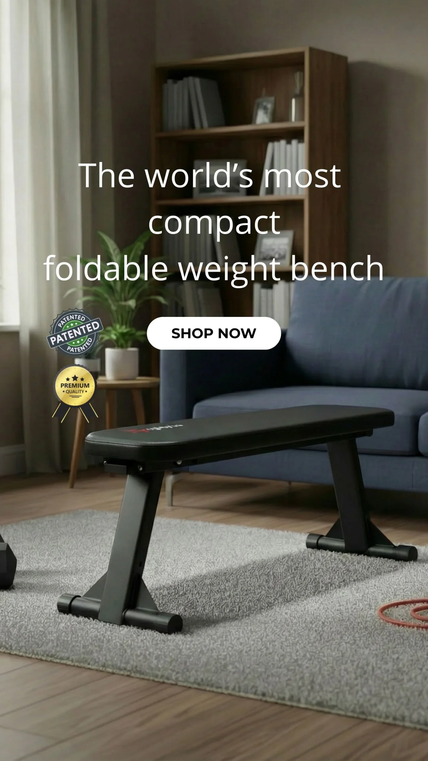 Compact foldable weight bench for home workout in living room – MightyRock home gym bench