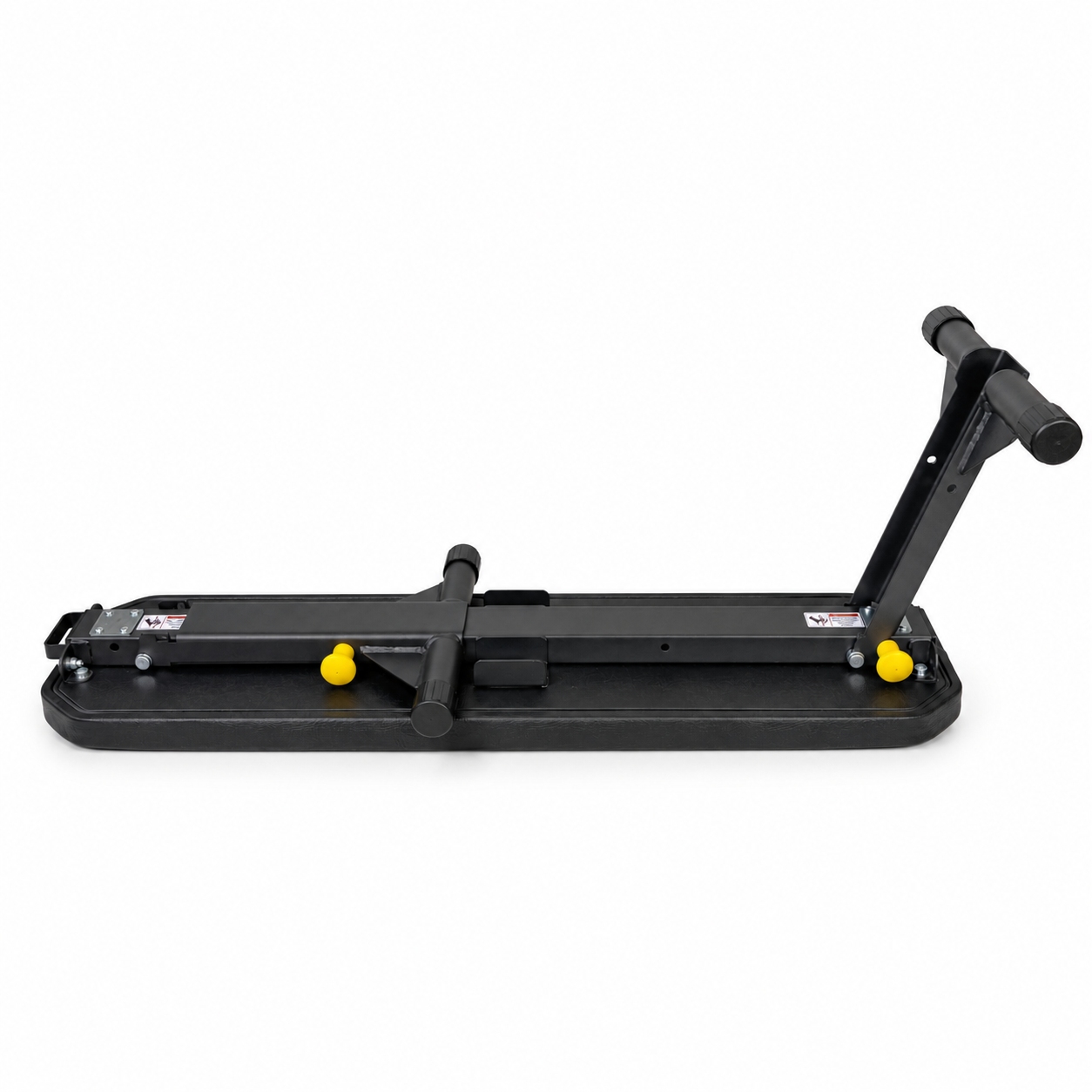 MightyRock foldable weight bench on studio floor with one leg unfolded