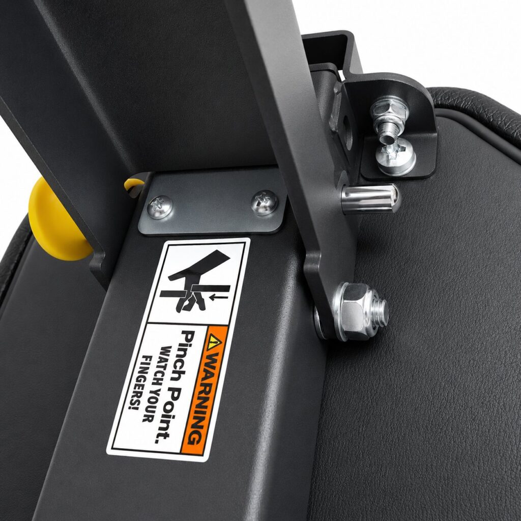 Detail view on the folding mechanism of the foldable weight bench MightyRock