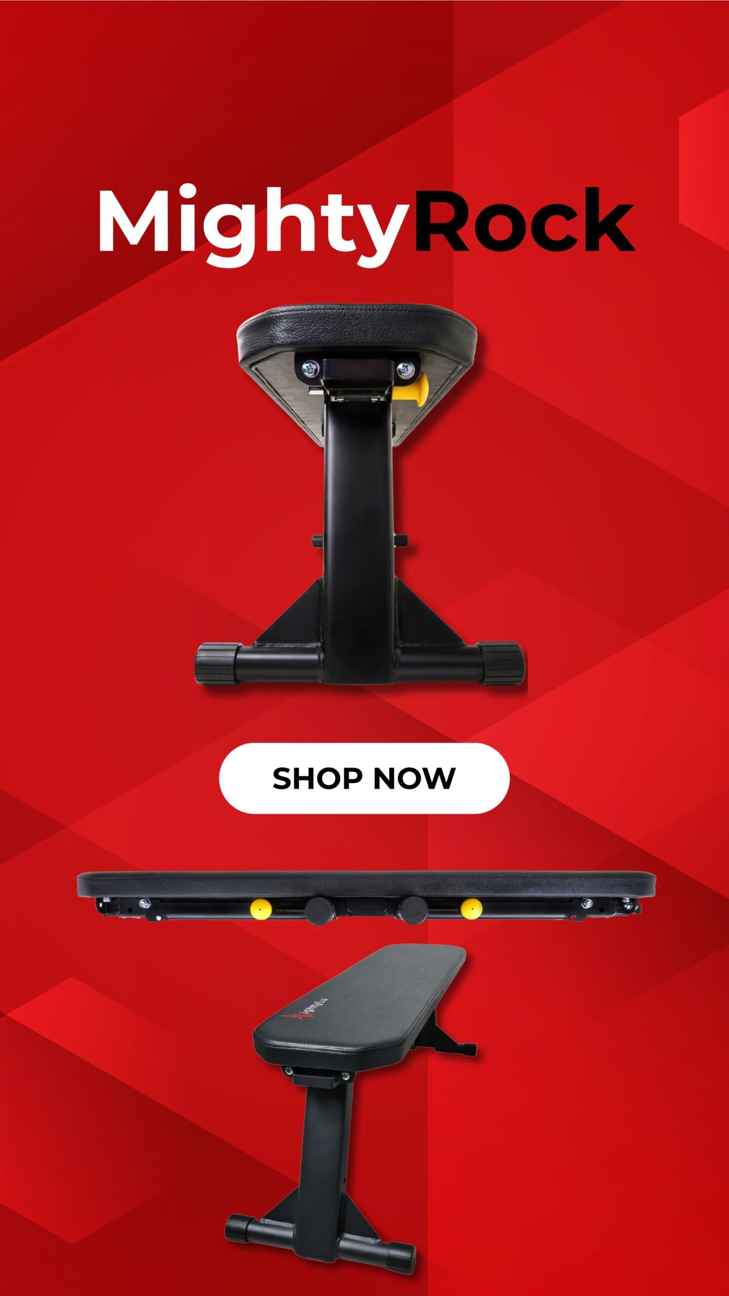 MightyRock folding weight bench multiple views with shop now button