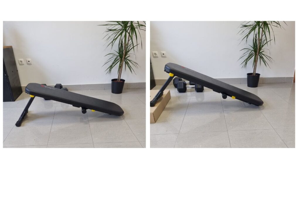 Flat foldable weight bench turned into incline bench